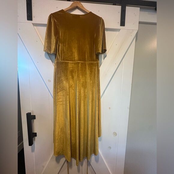 LULUS Amour High Low Wrap Dress Golden Yellow Velvet - Picture 6 of 9